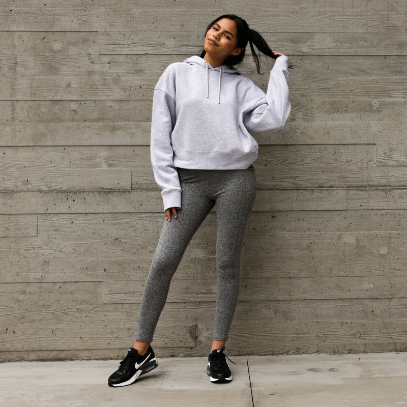 Women’s charcoal heather leggings, full-length tapered fit