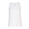 Women's white ribbed tank top with scoop neck and wide straps