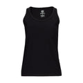 Women's black ribbed power tank top, crew neckline, sleeveless