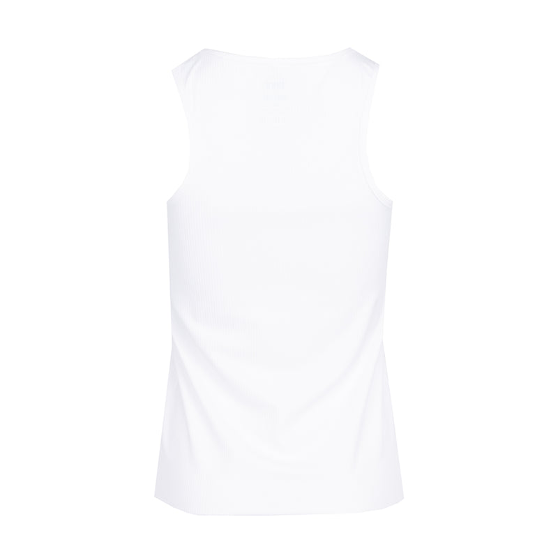 Women's white ribbed tank top, scoop back sleeveless