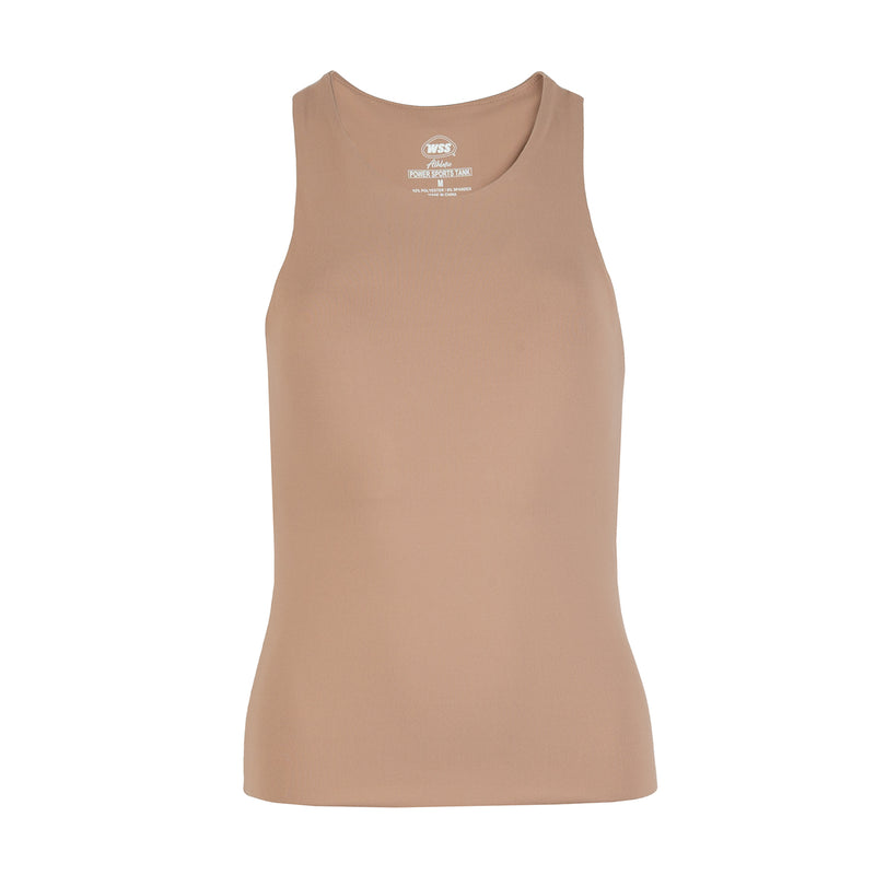 Womens power sport tank top, sleeveless scoop neck, taupe-beige (Chanterelle)