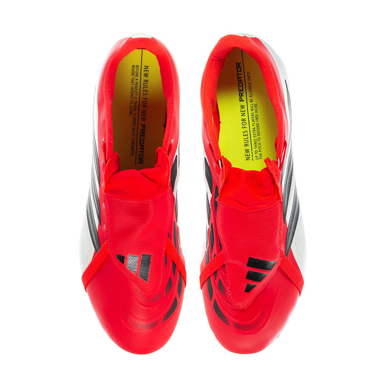 Men's soccer cleats, red with black accents; rear view with cushioned collar