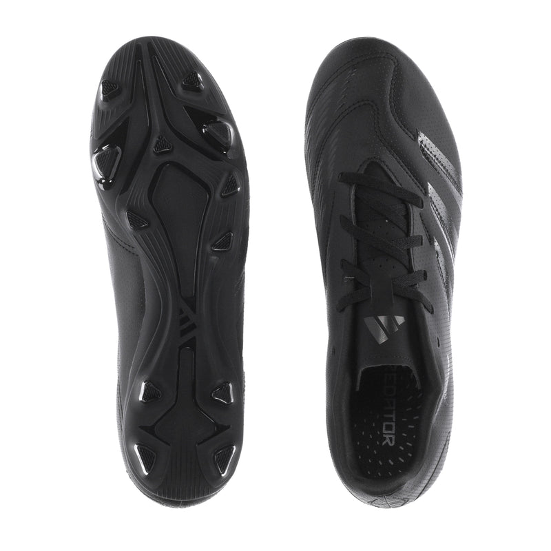 Black soccer cleat outsoles with traction studs and molded toe and heel support