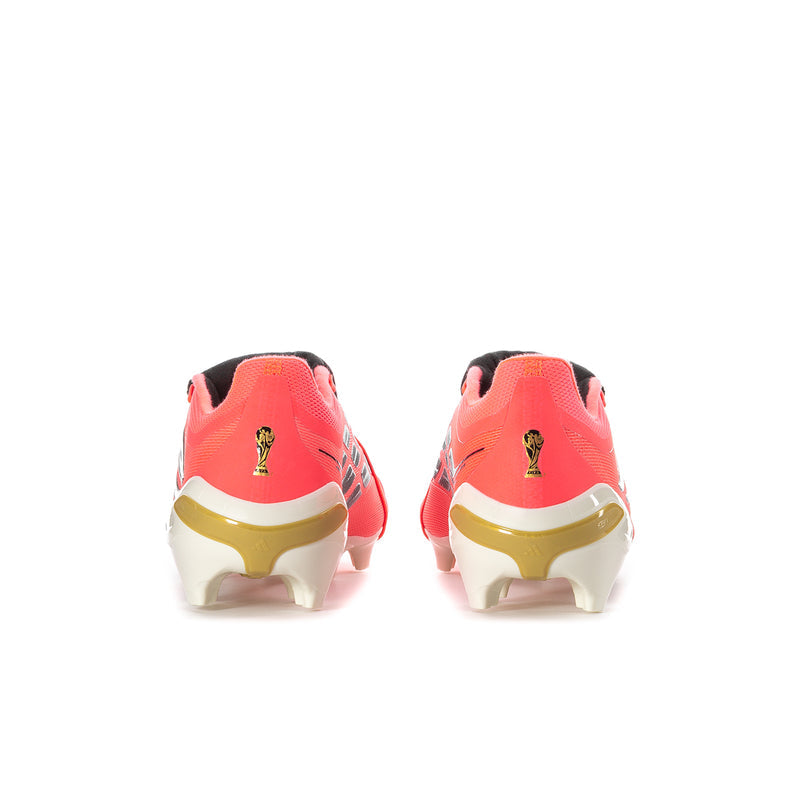 Men's FG/MG soccer cleats, pink heel with gold emblem and white outsole