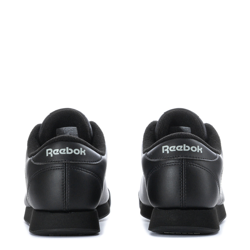 Black Reebok Princess Wide women's sneakers, rear heel view with Reebok branding