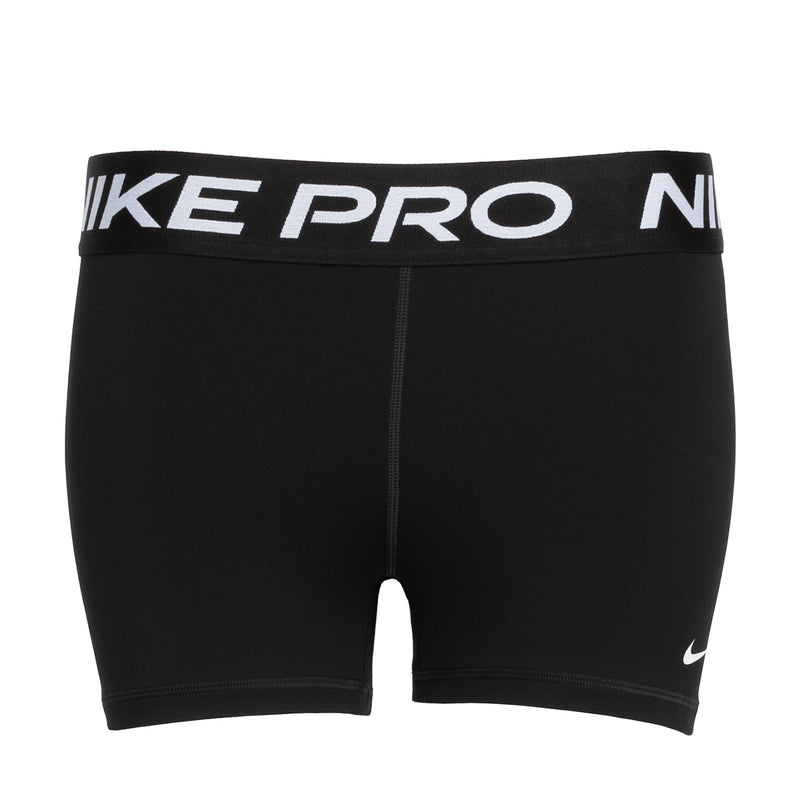 Black Nike Pro 3-inch womens compression shorts with waistband logo
