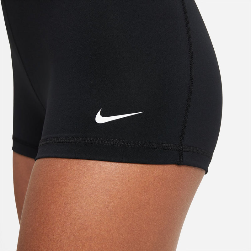 Black Nike Pro 3-inch womens compression shorts with Swoosh logo hem