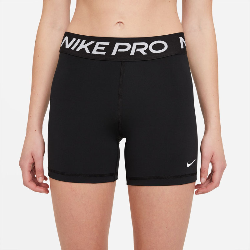 Women's Nike Pro 5-inch compression shorts, black, PRO NIKE waistband and side logo