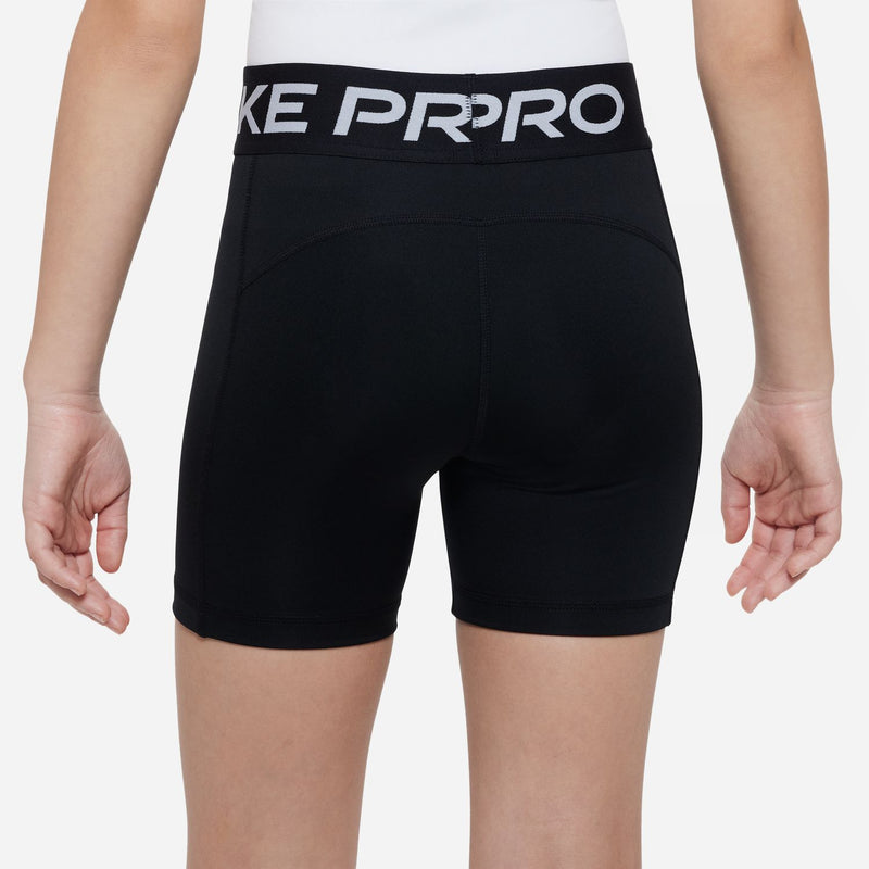 Nike Pro youth 5-inch black compression shorts, back view with logo waistband
