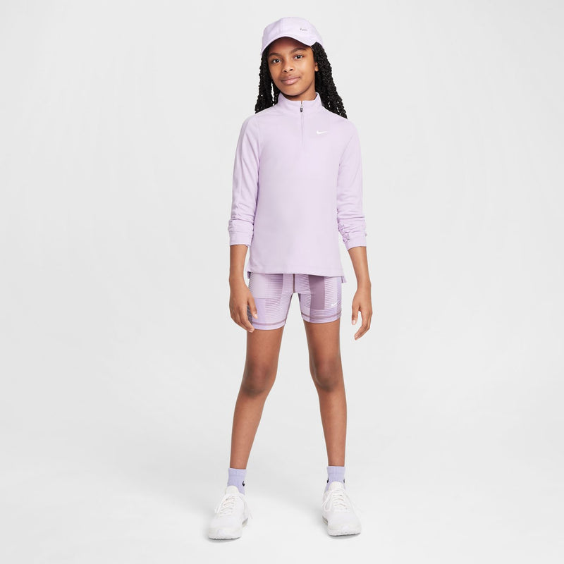 Youth set: light purple quarter-zip top and matching compression shorts