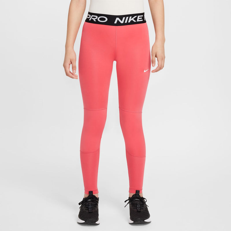 Youth Nike Pro coral pink leggings with PRO NIKE waistband and side swoosh