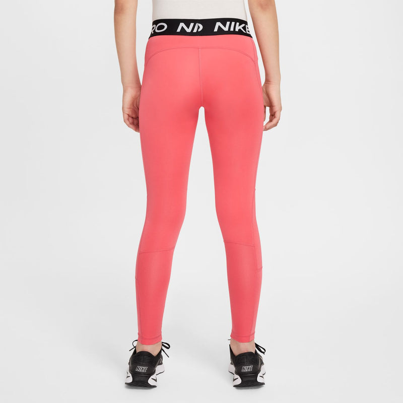 Youth Nike Pro coral pink leggings with ankle-length fit and slim seams