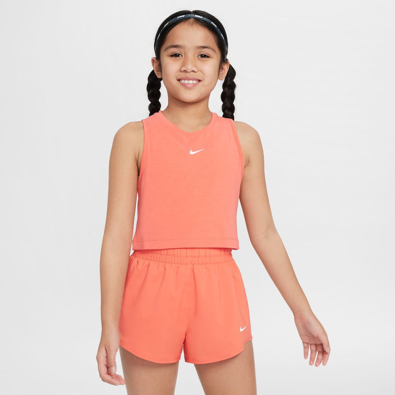 Youth coral pink Nike Pro tank, sleeveless crew neck with front swoosh