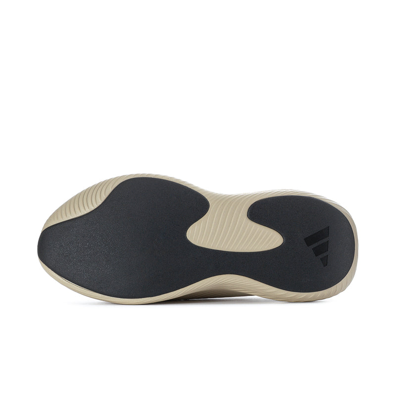 Men's khaki slip-on sneakers, outsole view with dark rubber and center tread