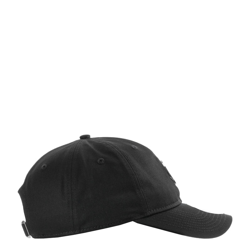 Black baseball cap, side view with small stitched flag emblem