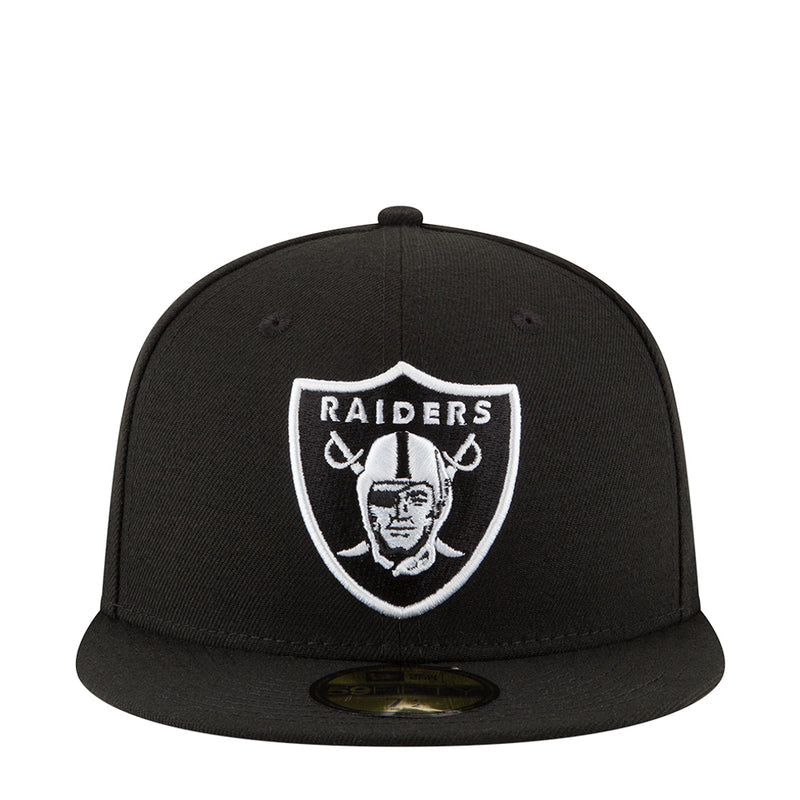 Black Raiders snapback cap with white front team shield logo