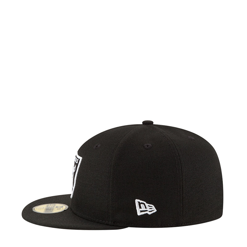 Black cap with white New Era logo on the front side