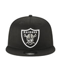 Black Raiders logo snapback cap with white shield graphic on front