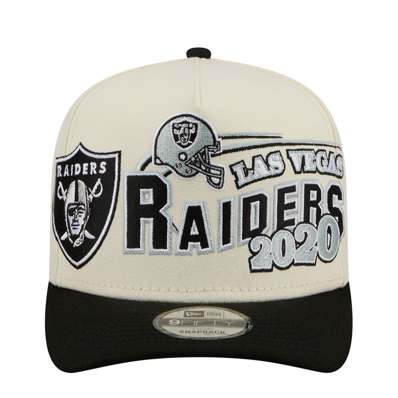 Two-tone A-frame cap in cream and black with Raiders graphic front patch