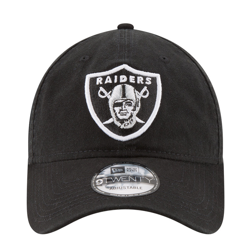 Black Raiders baseball cap with white embroidered shield logo on front