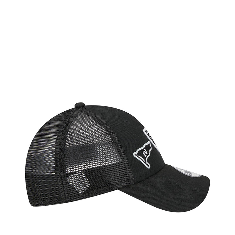 Kids black mesh trucker cap with side Raiders logo patch