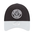 Black and gray Raiders glitter trucker cap with front circular team logo badge