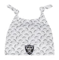 Infant knit beanie in white with football print and Raiders logo patch