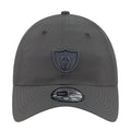 Dark gray ripstop strapback cap with Raiders shield patch and New Era logo