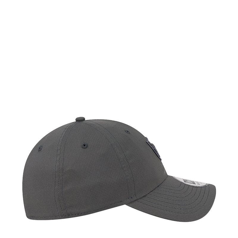 Dark gray ripstop strapback cap, side profile with raised stitched panel lines