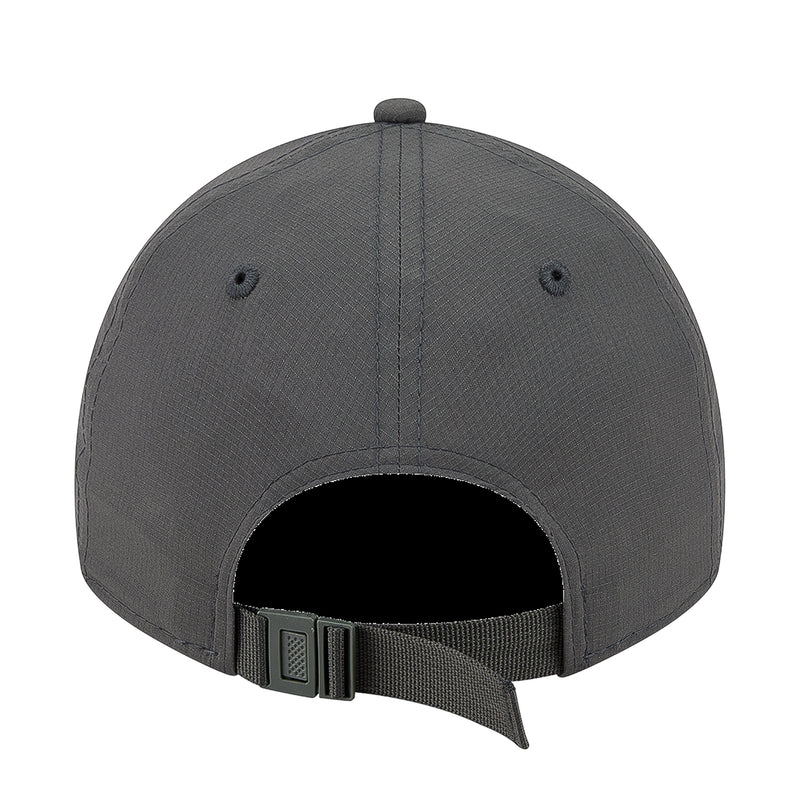 Dark gray ripstop strapback cap back view with adjustable strap and metal buckle
