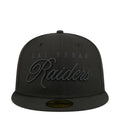 Black baseball cap with raised Raiders script on the front