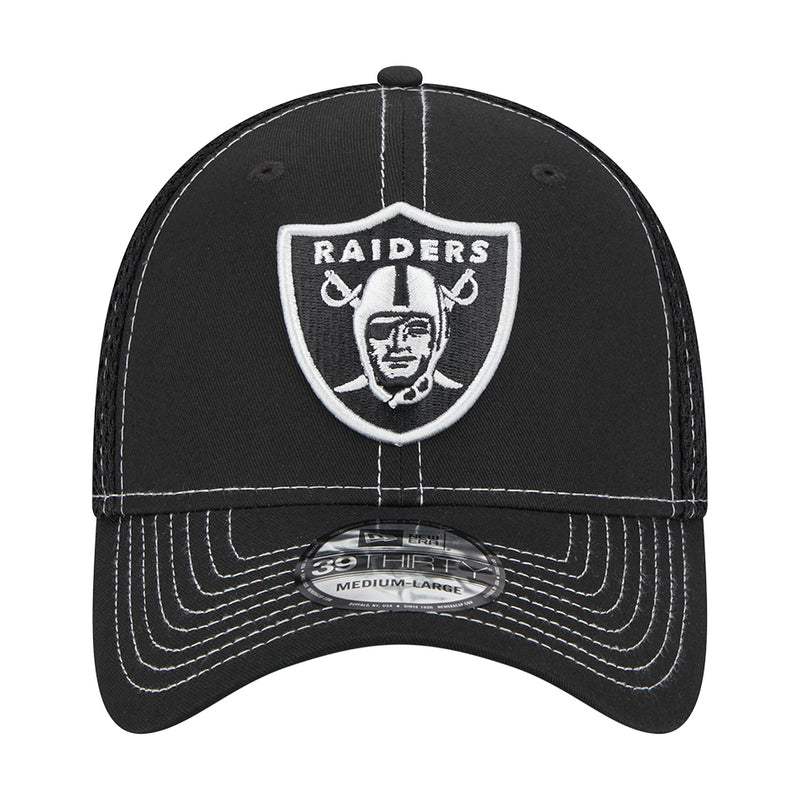 Junior black Raiders logo stretch-fit cap with white front shield patch