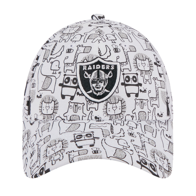 Kids baseball cap with white/black zoo animal pattern and Raiders crest patch