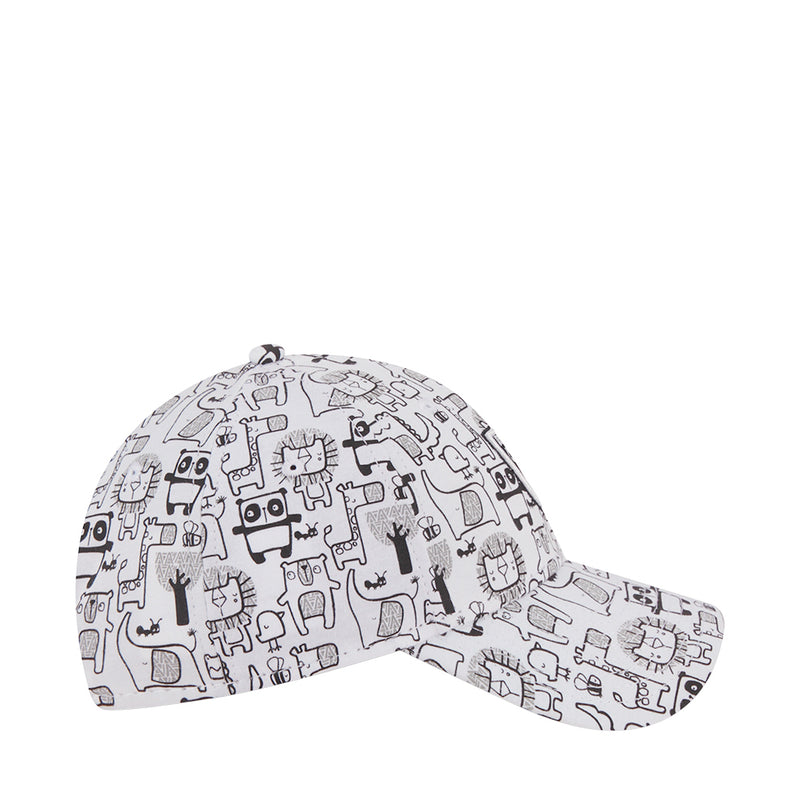 Kids curved-brim cap in white/black zoo animal allover print with Raiders crest