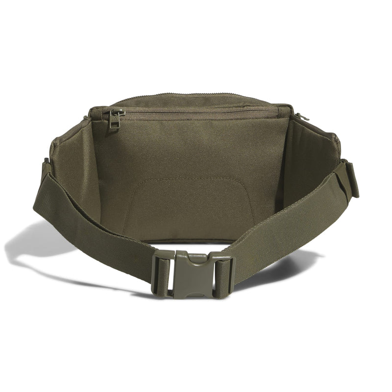 Olive crossbody bag back view with top zip closure and adjustable strap