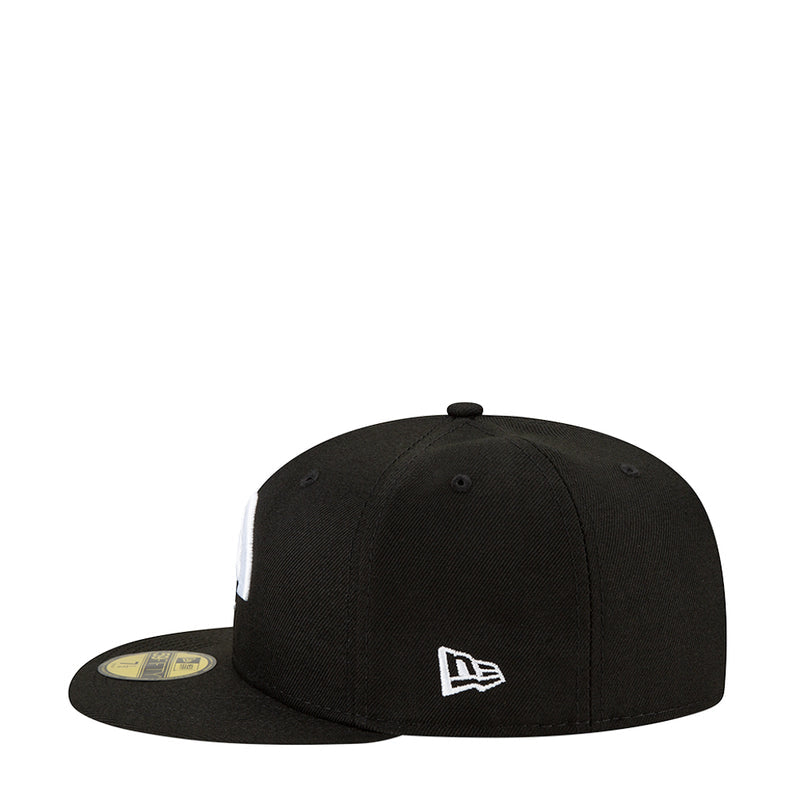 Black baseball cap with white New Era flag logo on the front.