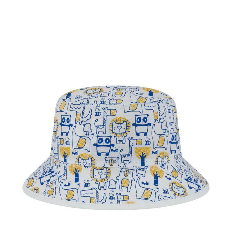 Kids robot-pattern bucket hat with wide brim, all-over print
