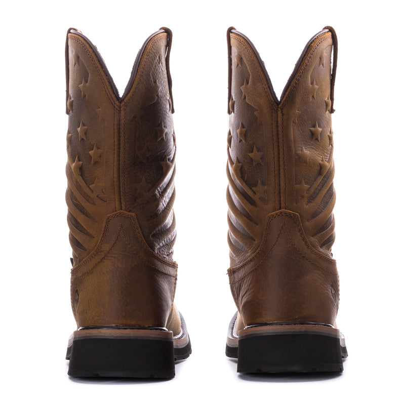 Men's western boots brown with embossed star details and stitched rear panels