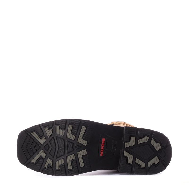 Men's western boot outsole with black rubber tread and geometric patterns