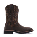 Men's dark brown western boot with embroidered motifs and side zipper
