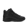 Black mid-top lace-up sneaker with padded ankle and thick sole tread