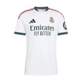 Men's white Real Madrid home replica jersey with green trim, crest, and Emirates sponsor