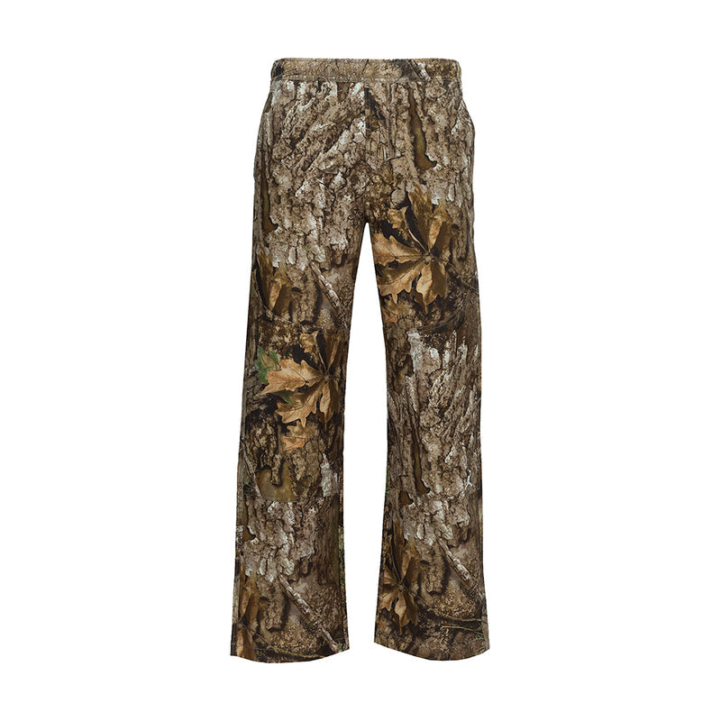 Men's woven camouflage pants with an elastic waistband, straight leg