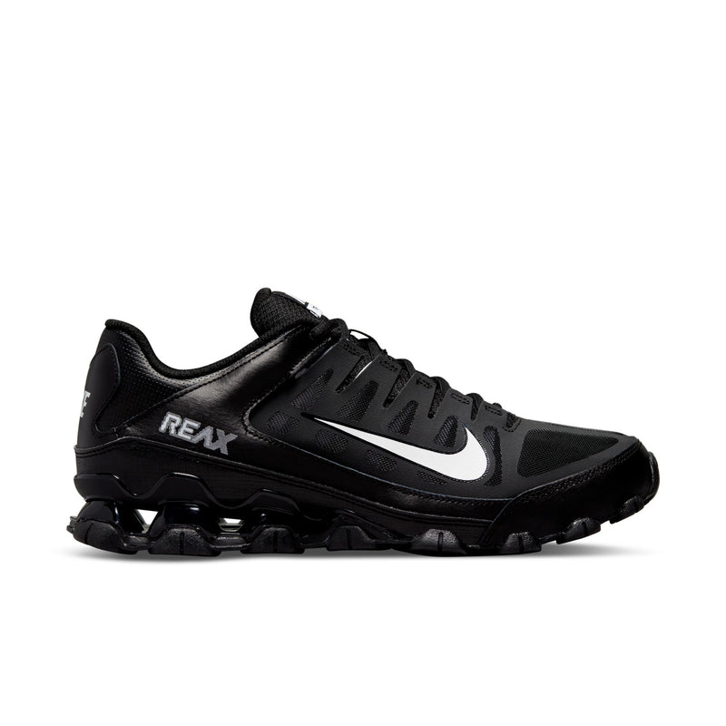 Men's black training shoe with white Nike swoosh and chunky tread sole.