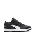 Kids' low-top sneakers in black and white, with hook-and-loop strap