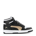 Youth high-top sneakers in black, white, and gold with lace-up and Puma logo