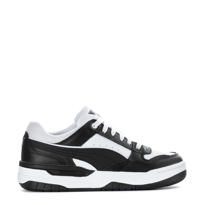 Youth low-top sneakers, black with white panels and laces