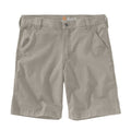 Men's tan relaxed 10" dungaree shorts with belt loops, button fly, front pockets