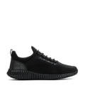 Men’s black lace-up athletic sneaker with textured midsole and cushioned outsole grip