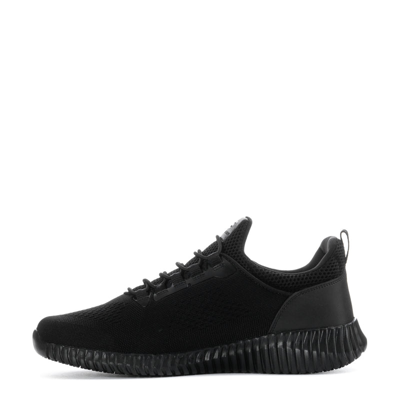 Men’s black low-top lace-up sneaker with mesh upper and ribbed sidewall midsole